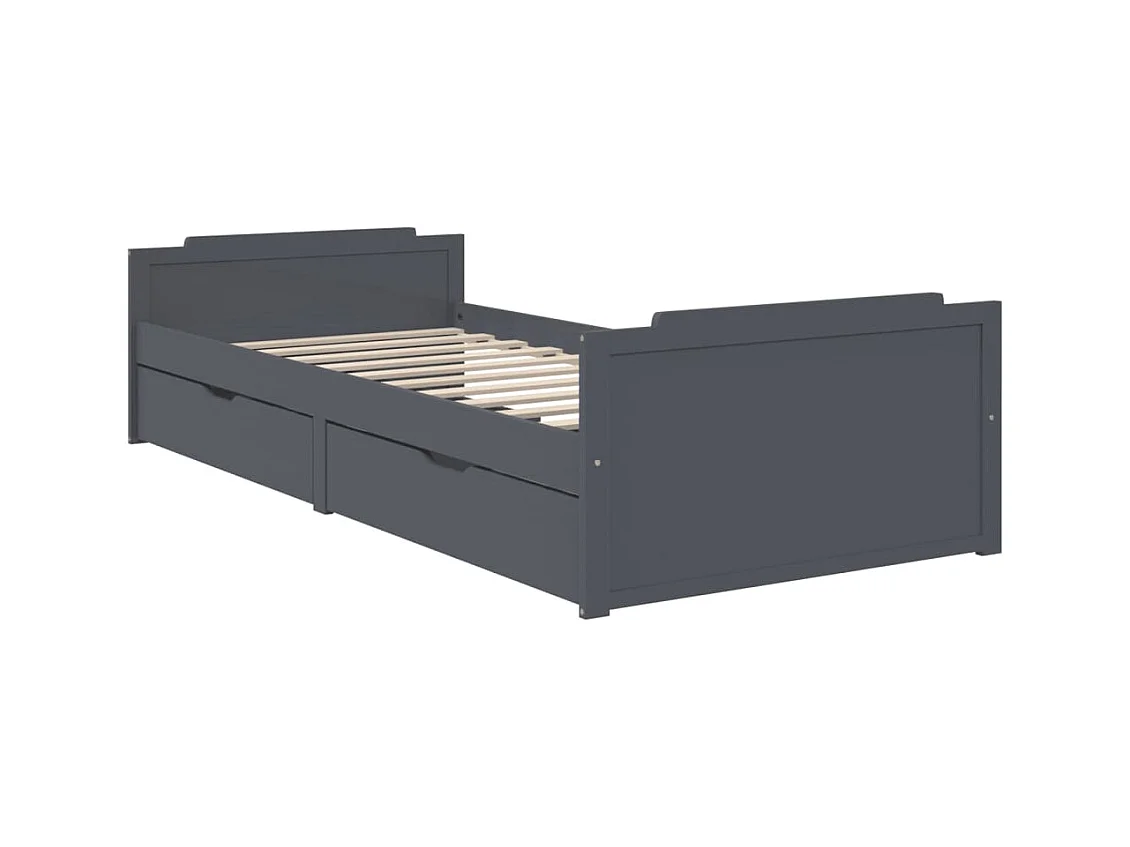 Donkergrijs bedframe zonder matras, massief grenenhout, 90x200cm