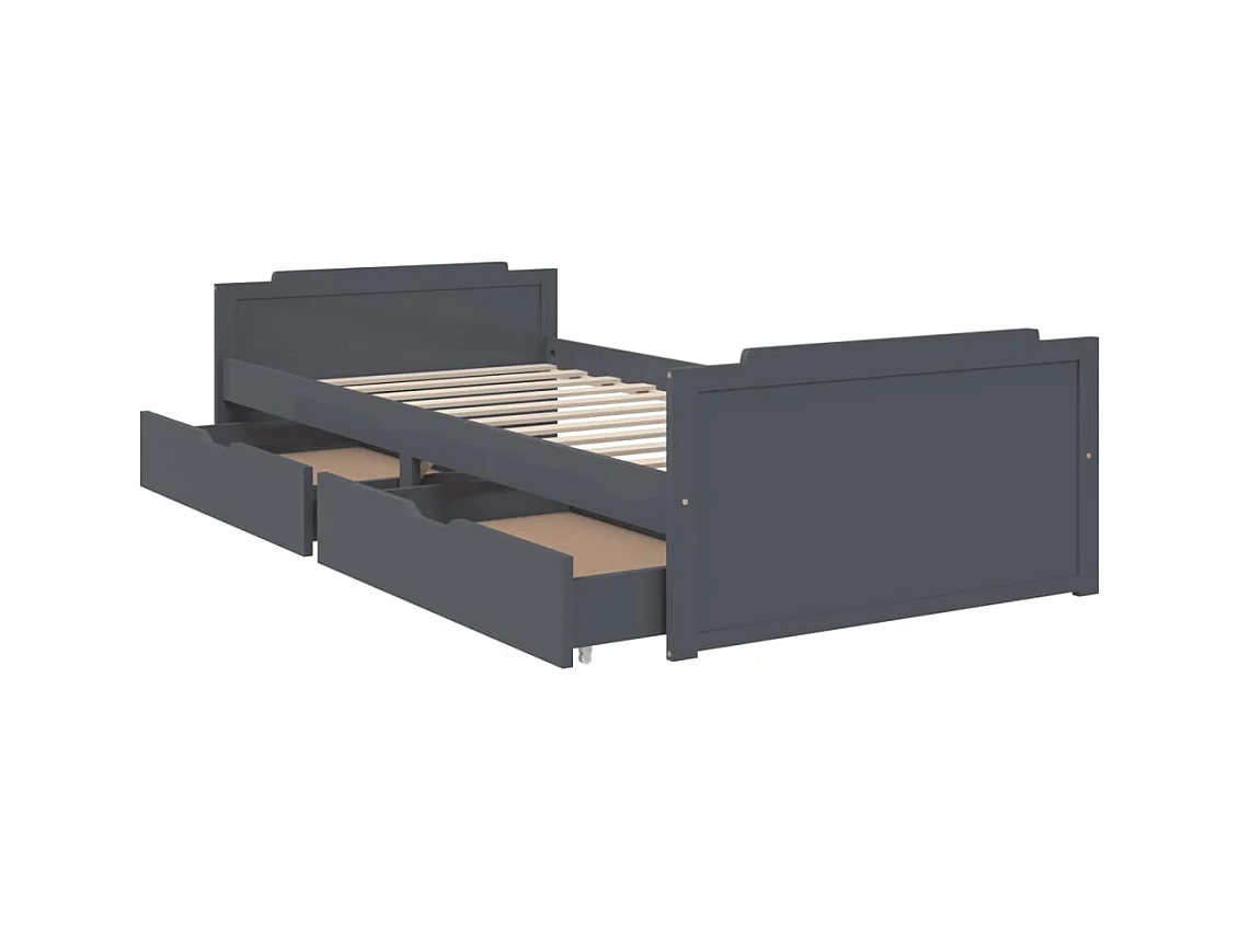 Donkergrijs bedframe zonder matras, massief grenenhout, 90x200cm