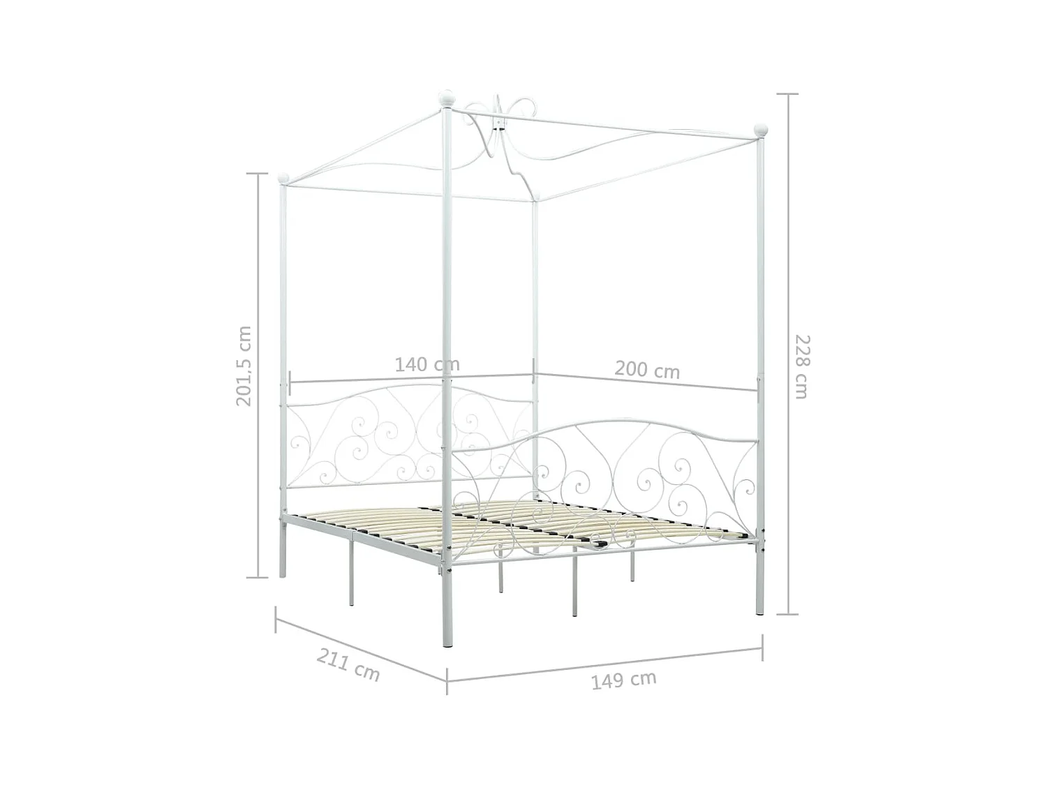 Struttura letto senza materasso con baldacchino bianco 140x200 cm in metallo