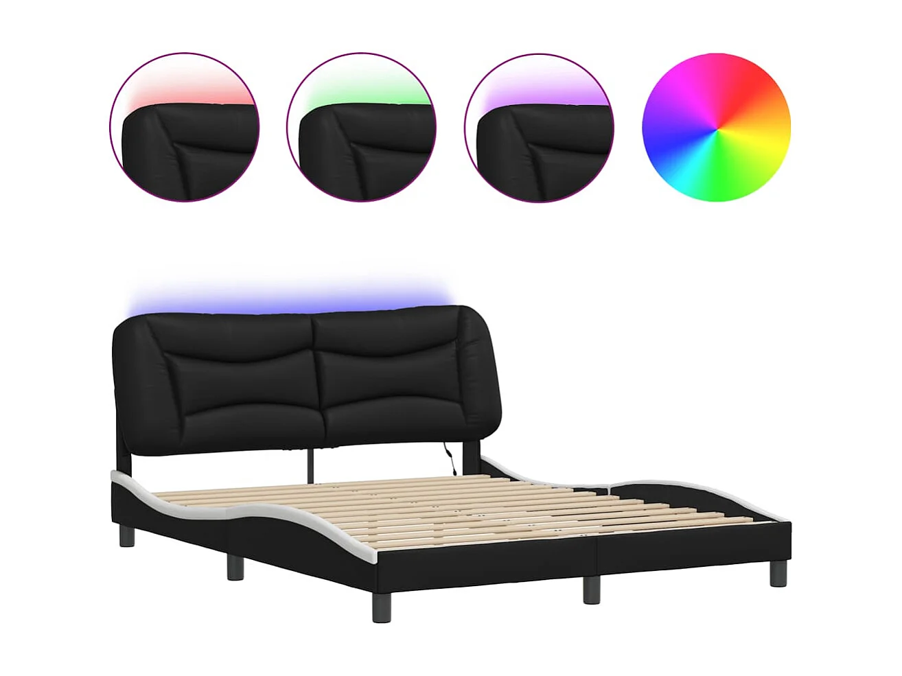 Estructura de cama con LED sin colchón blanco y negro 160x200 cm