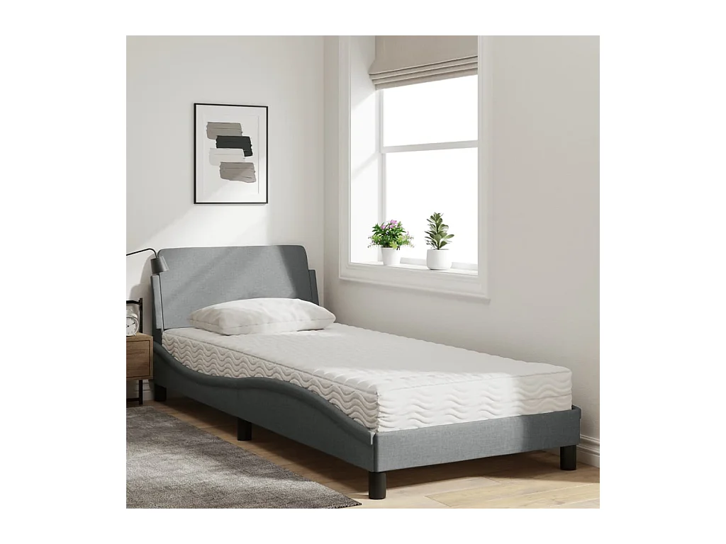 Bed met lichtgrijze matras 80x200 cm stof