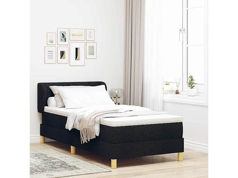Lit à Ressorts avec Matelas Crème 90x200 cm Tissu Noir