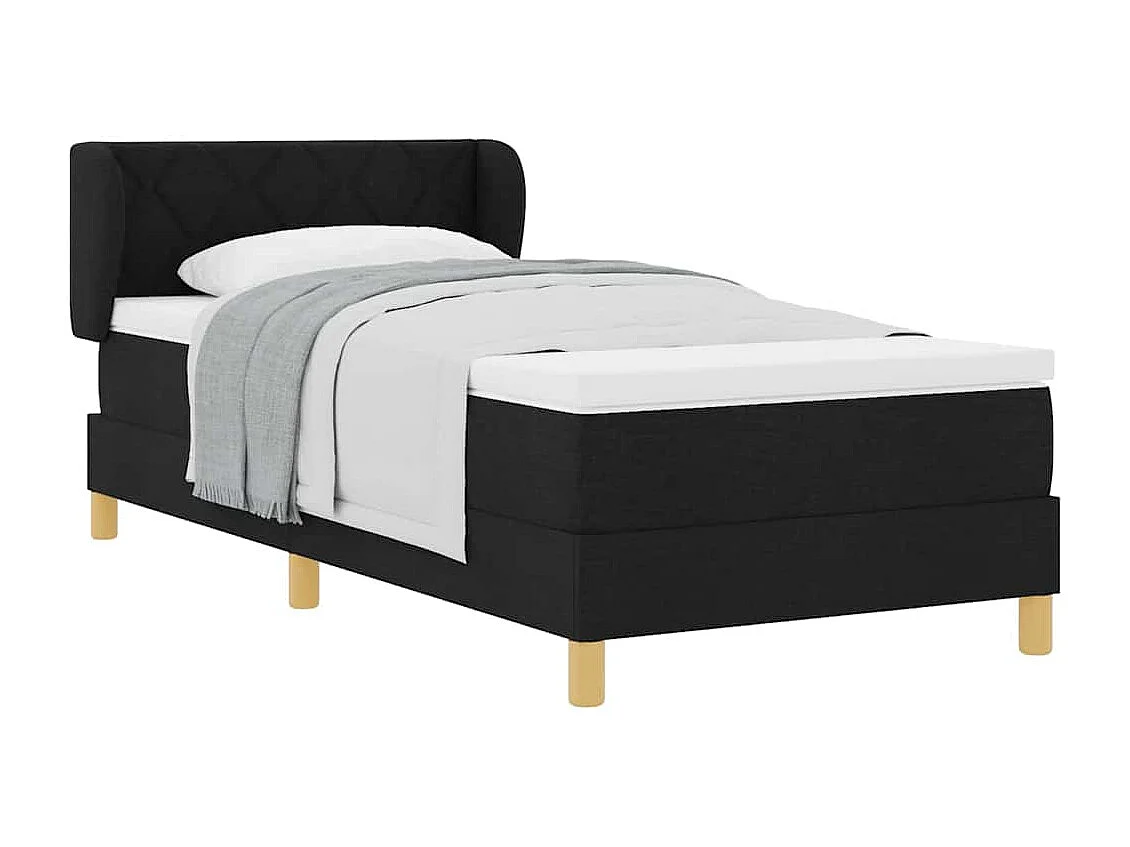 Letto a molle con materasso crema 90x200 cm tessuto nero