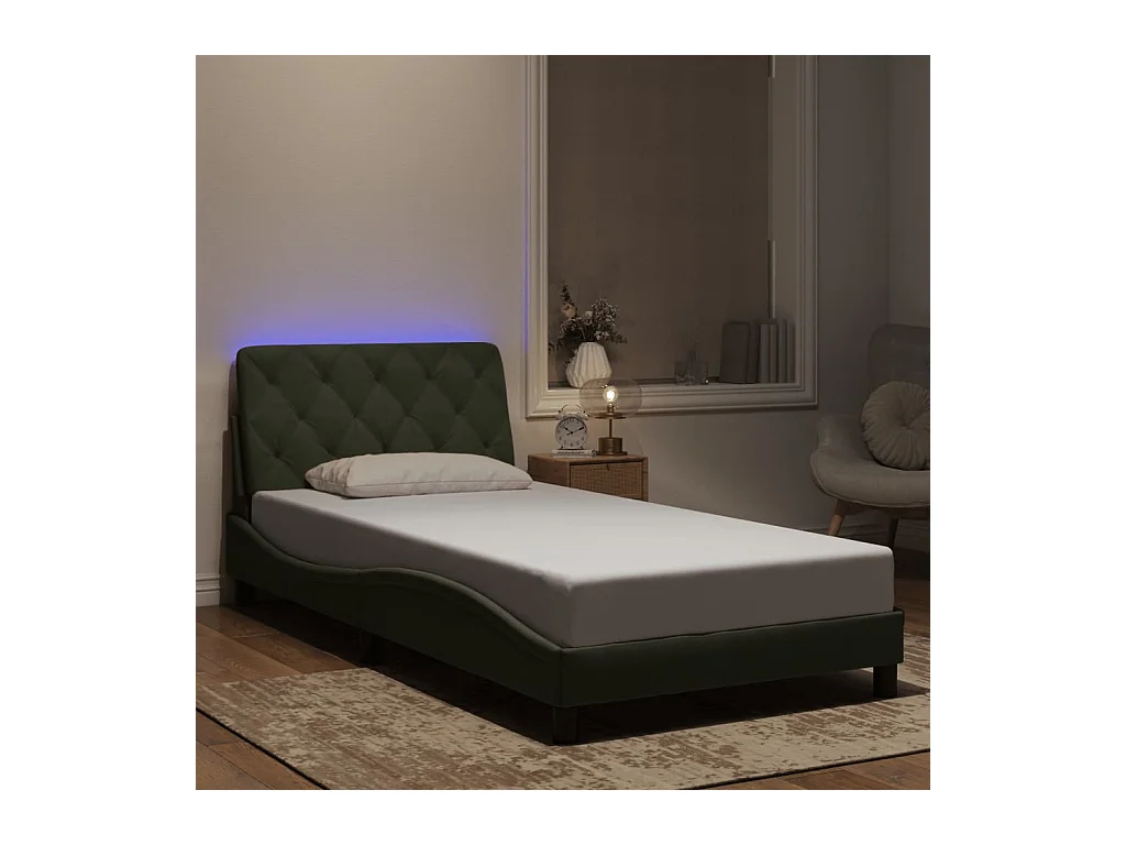 Struttura letto con LED senza materasso grigio chiaro 100x200cm velluto
