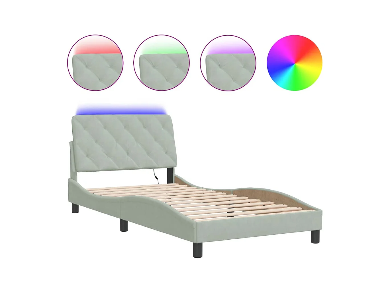 Struttura letto con LED senza materasso grigio chiaro 100x200cm velluto