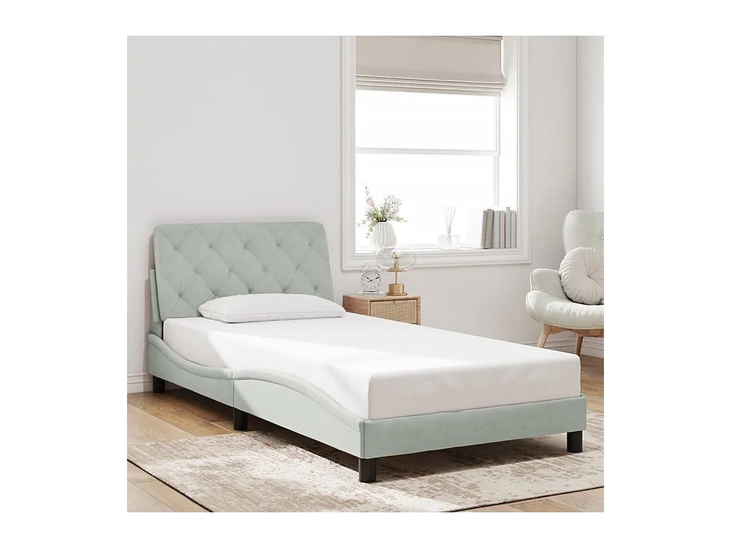 Struttura letto con LED senza materasso grigio chiaro 100x200cm velluto