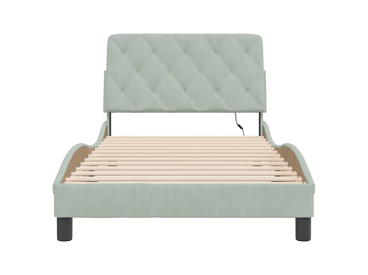 Struttura letto con LED senza materasso grigio chiaro 100x200cm velluto