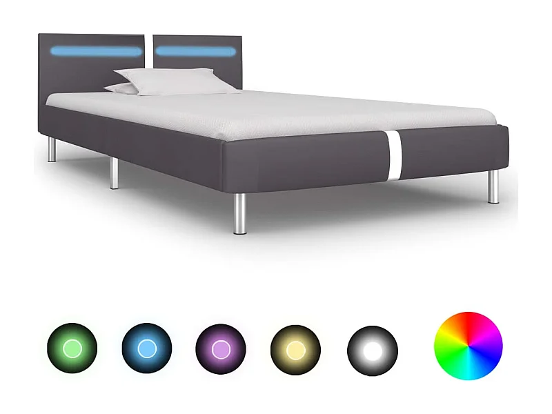 Bedframe met LED zonder matras grijs kunstleer 90x200 cm