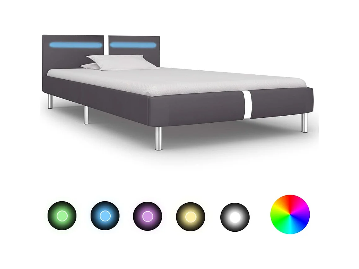Bedframe met LED zonder matras grijs kunstleer 90x200 cm