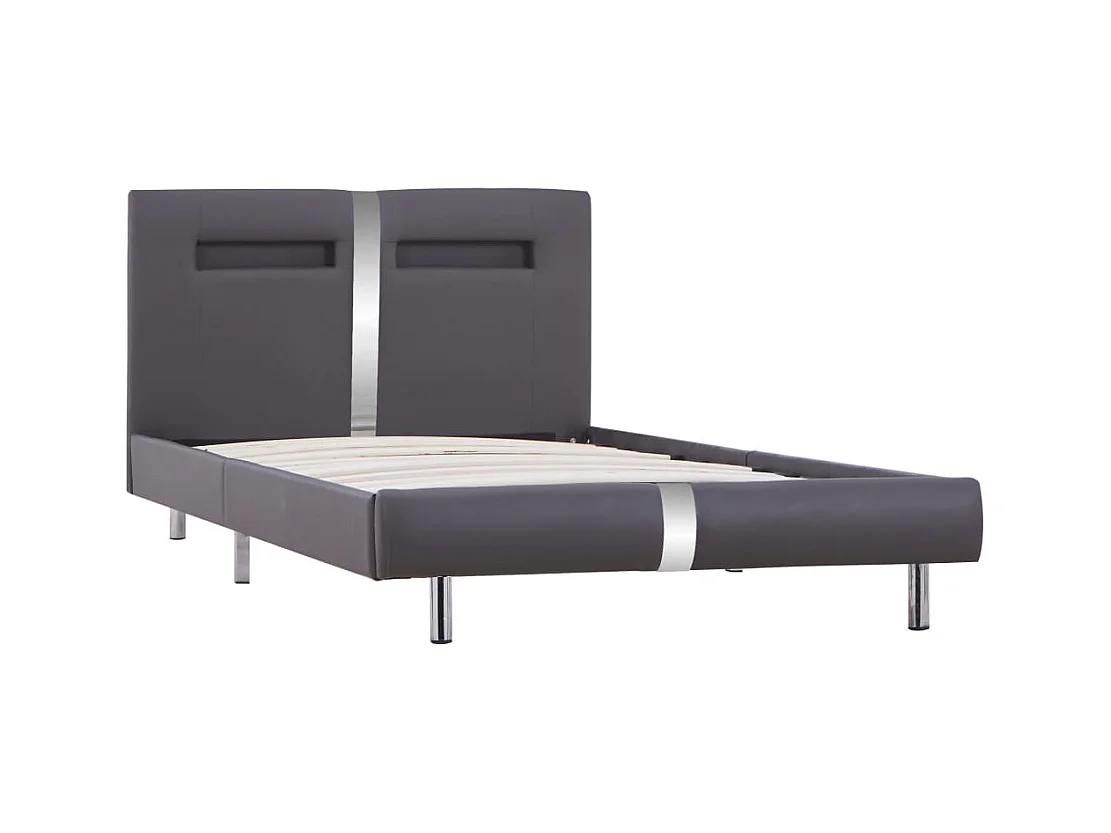Bedframe met LED zonder matras grijs kunstleer 90x200 cm
