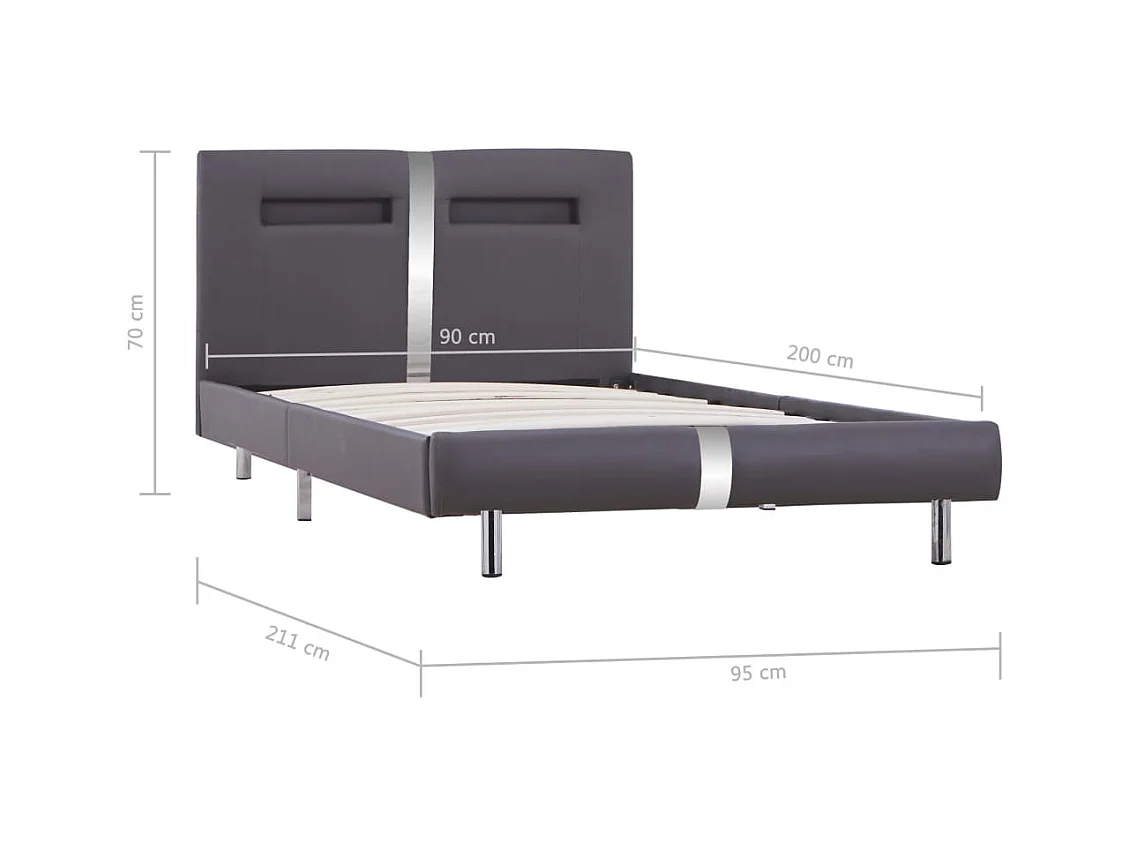 Bedframe met LED zonder matras grijs kunstleer 90x200 cm