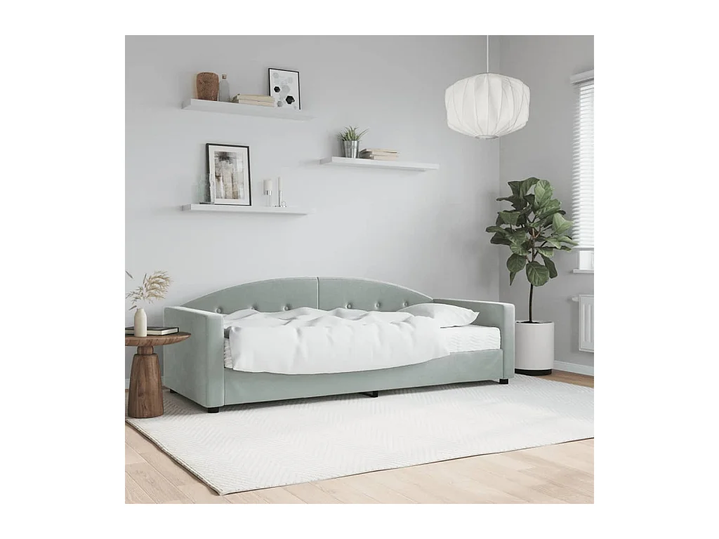 Tagesbett mit hellgrauer 80x200 cm Samtmatratze
