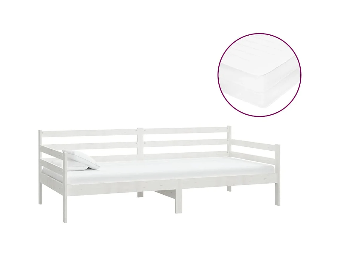 Dagbed met matras 90x200 cm Wit Massief grenenhout