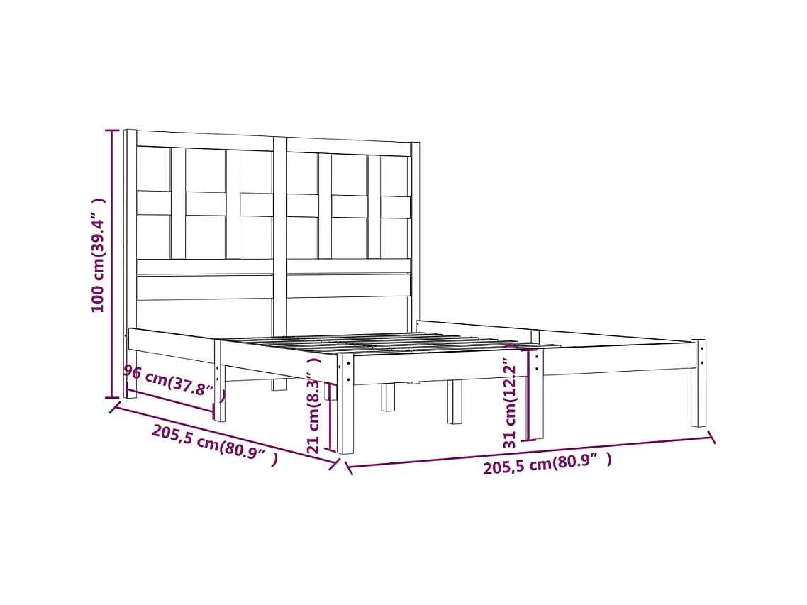 Cadre de lit sans matelas 200x200 cm bois massif de pin