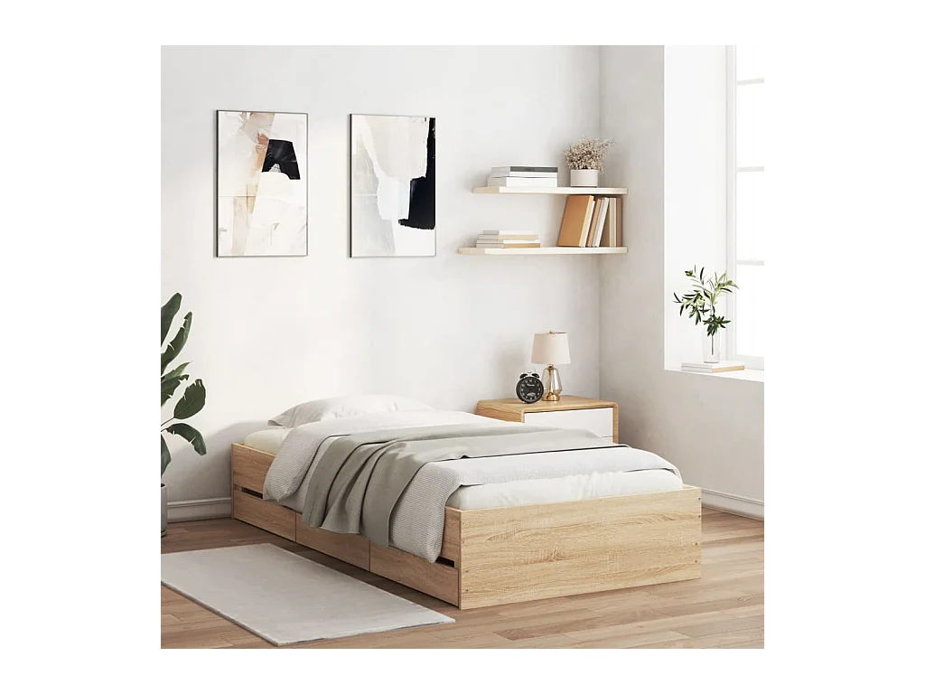 Estructura de cama con cajones sin colchón roble sonoma 75x190 cm