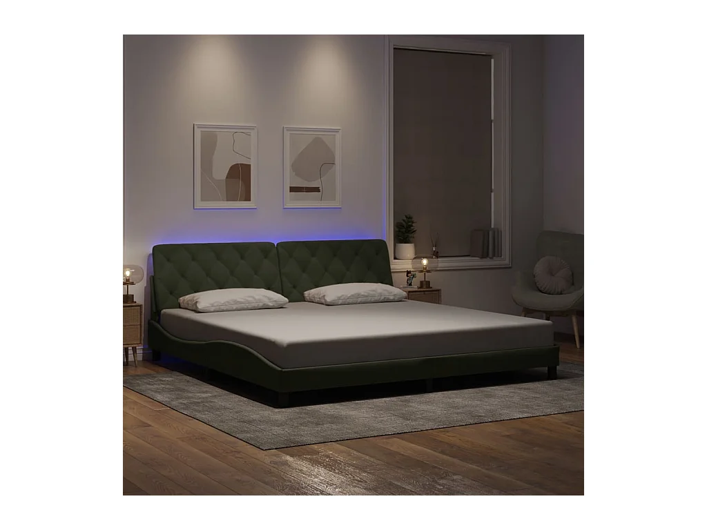 Struttura letto con luci LED grigio chiaro 200x200 cm velluto
