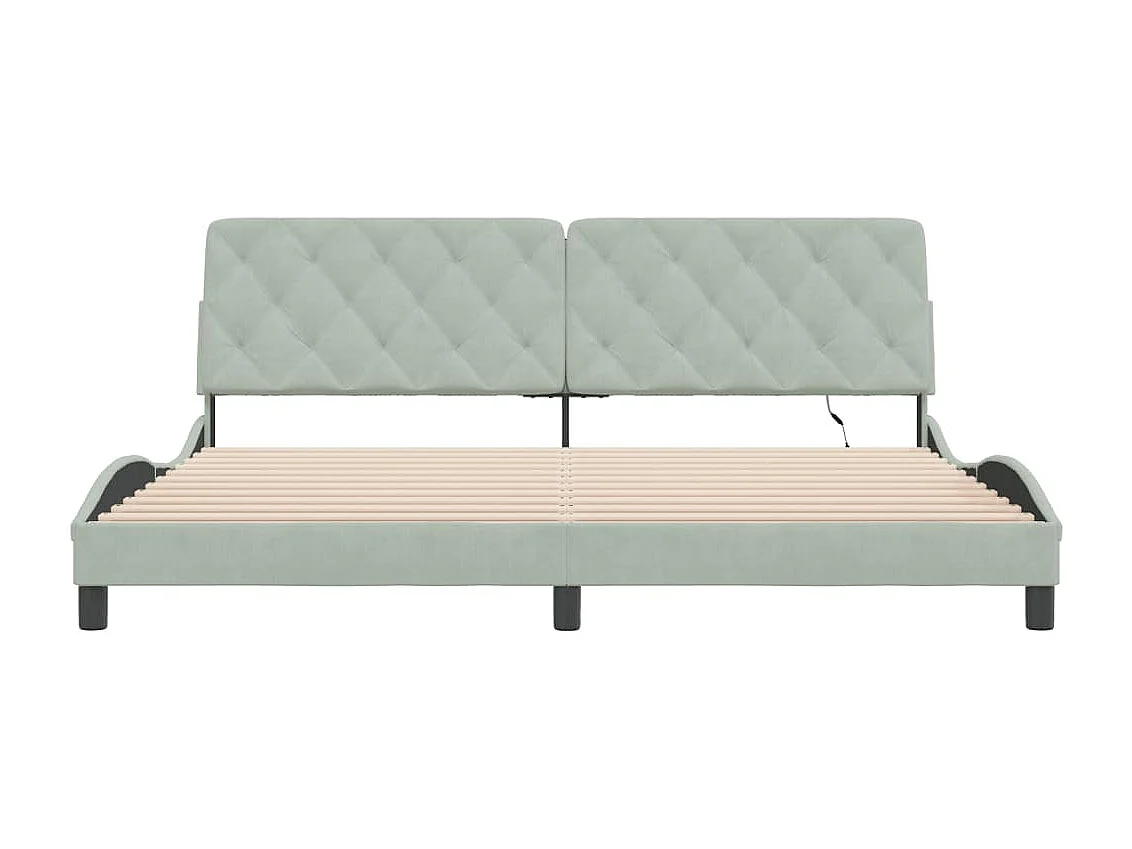 Cadre de lit avec lumières LED gris clair 200x200 cm velours