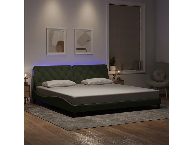 Cadre de lit avec lumières LED gris clair 200x200 cm velours