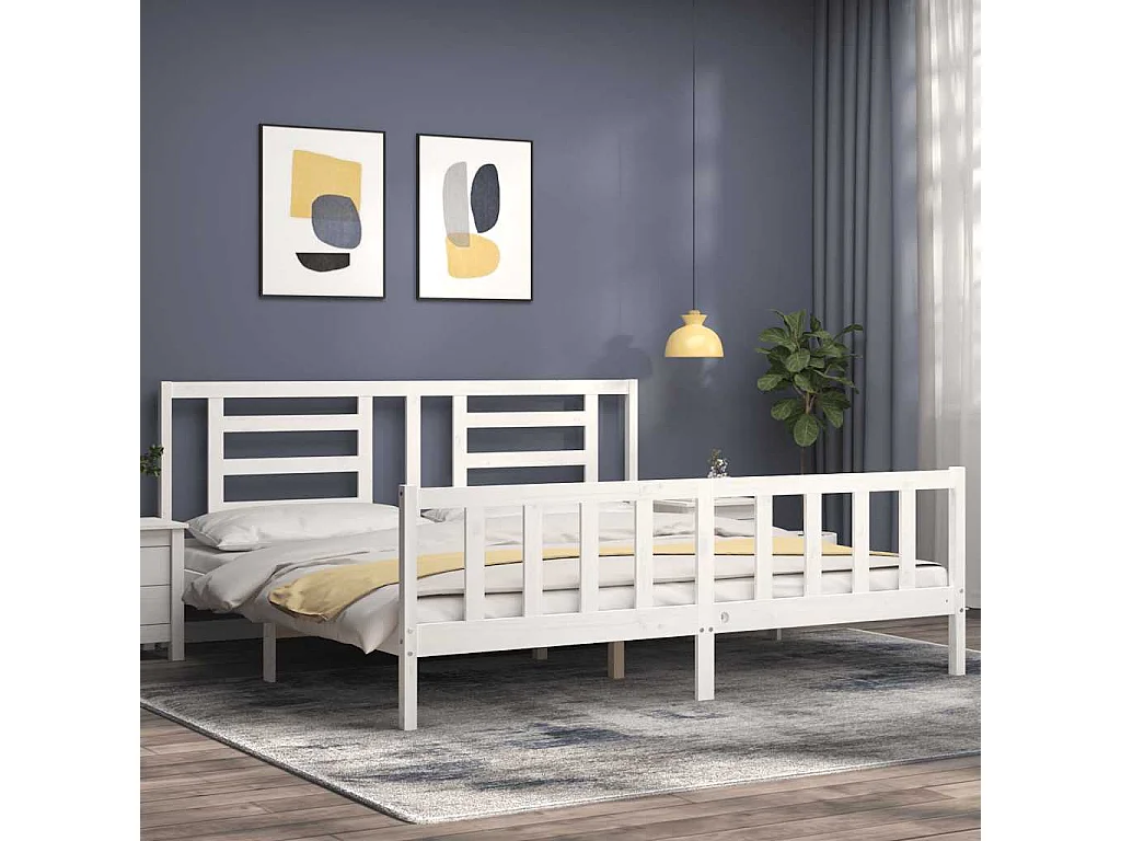 Struttura letto senza materasso bianco 200x200 cm in legno massello di pino