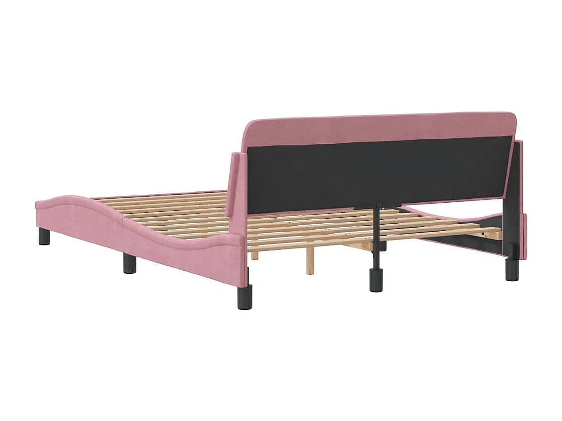 Estructura de cama y cabecero sin colchón terciopelo rosa 120x200cm