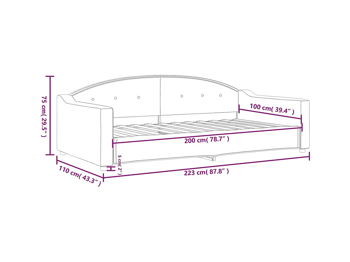 Lit de repos taupe 100x200 cm tissu