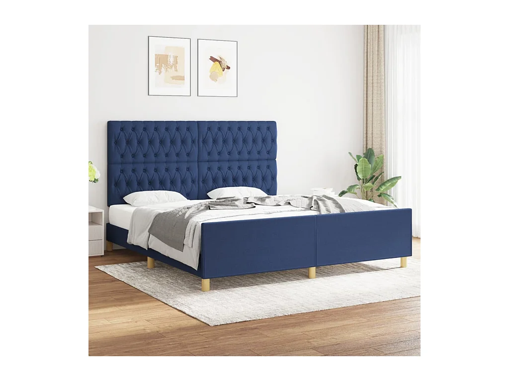 Cadre de lit sans matelas et tête de lit bleu 180x200 cm tissu