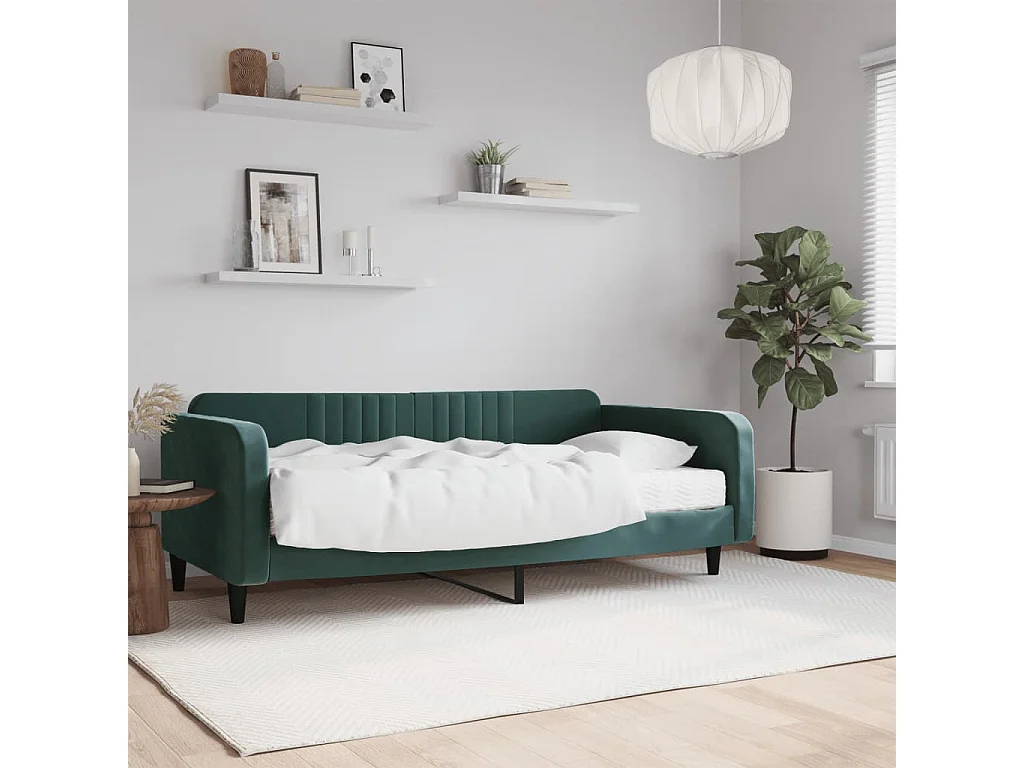 Cama de día con colchón verde oscuro de terciopelo 100x200 cm