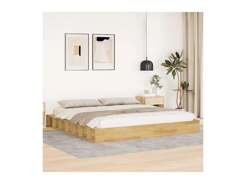 Cadre de lit sans matelas 180x200 cm bois massif de chêne