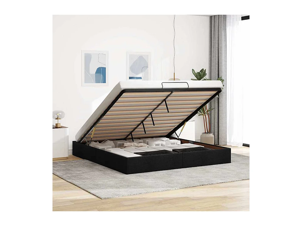 Cadre de lit ottoman sans matelas noir 180x200 cm tissu