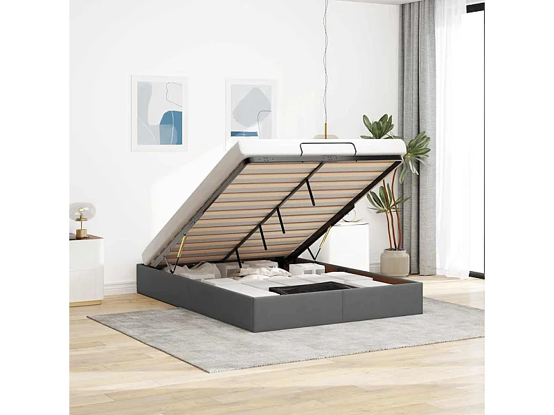 Cadre de lit ottoman sans matelas gris foncé 140x200 cm tissu