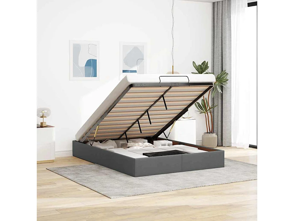 Cadre de lit ottoman sans matelas gris foncé 140x200 cm tissu