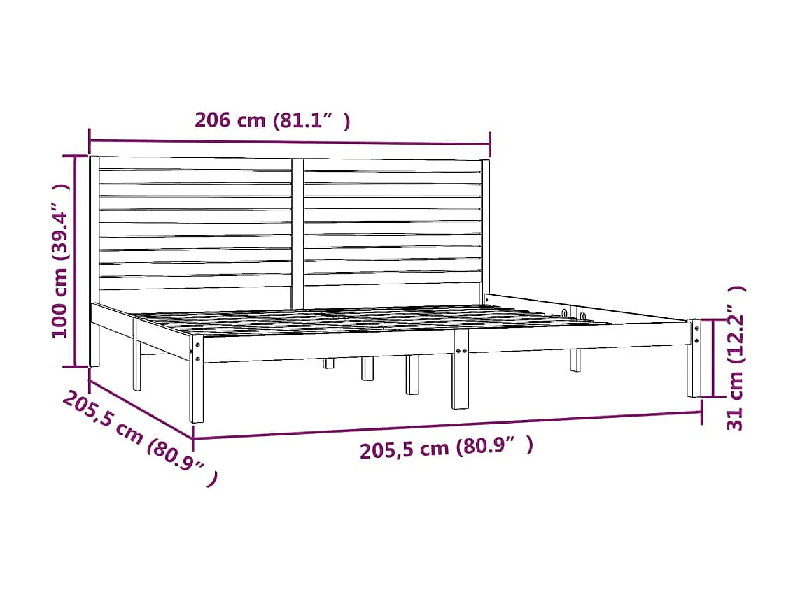 Struttura letto senza materasso 200x200 cm in legno massello