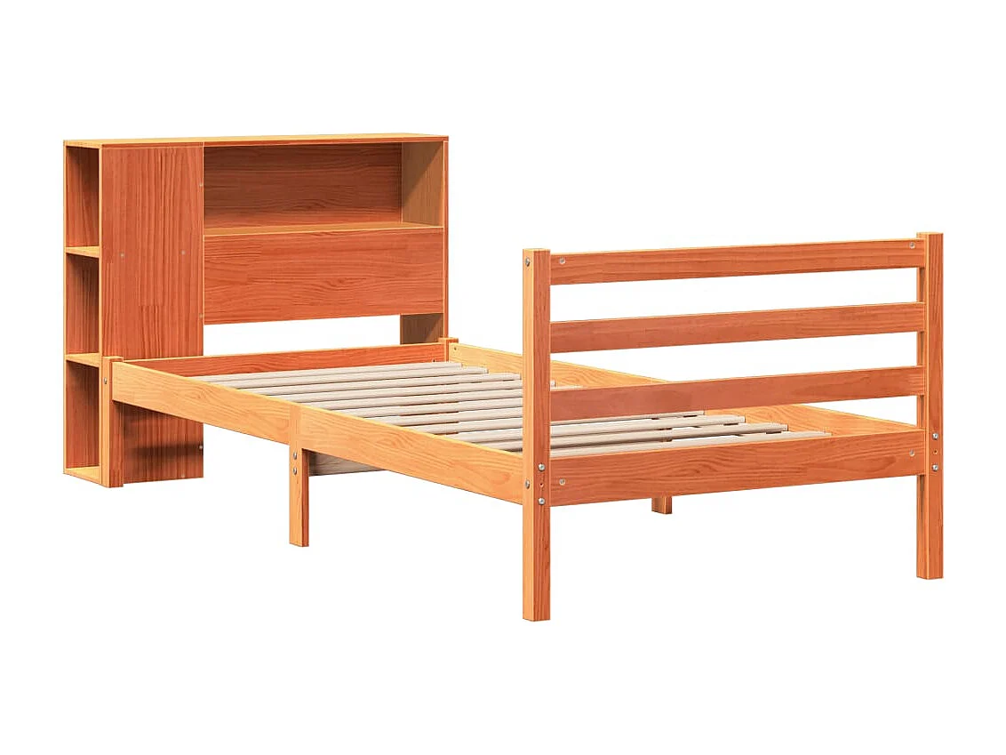 Letto libreria senza materasso, cera marrone, 100x200cm, legno massello