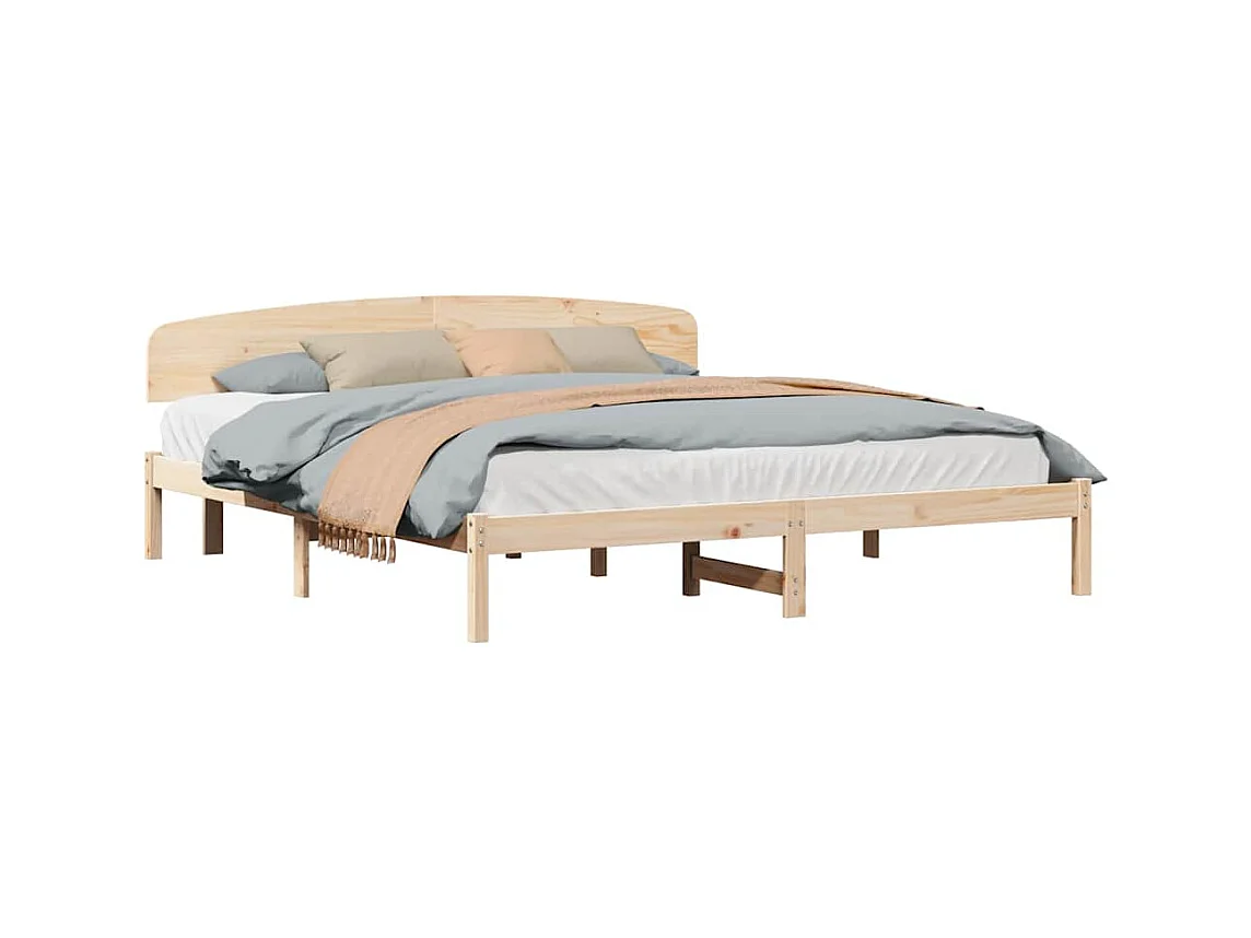 Struttura letto marrone 200 x 200 cm in legno massello di pino