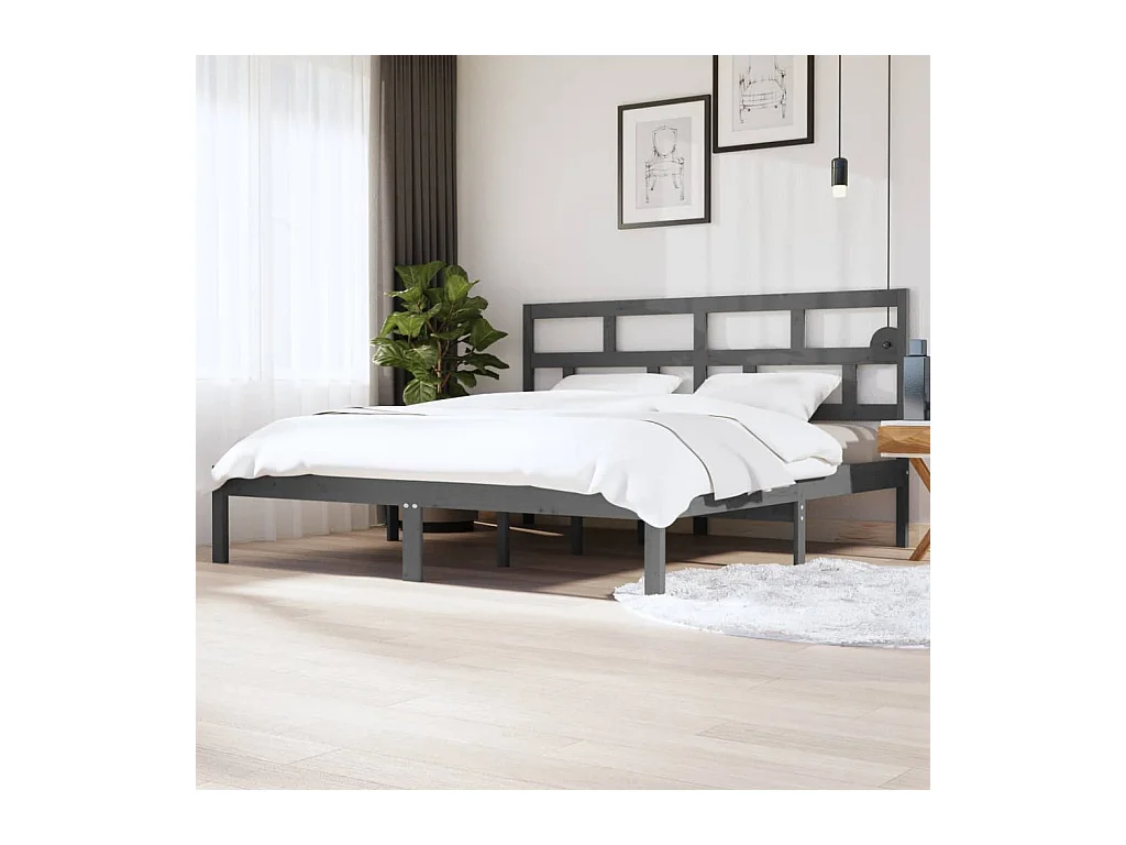 Struttura letto senza materasso Grigio Legno massello di pino 200x200 cm