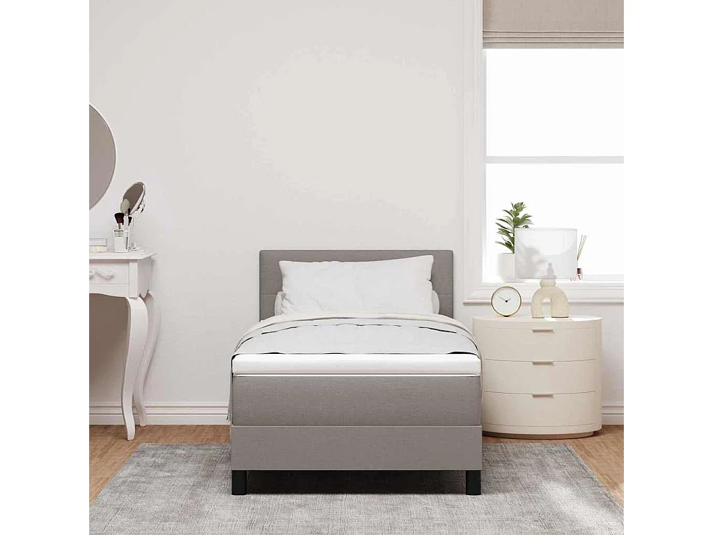 Letto a molle con materasso in tessuto color tortora 90 x 190 cm