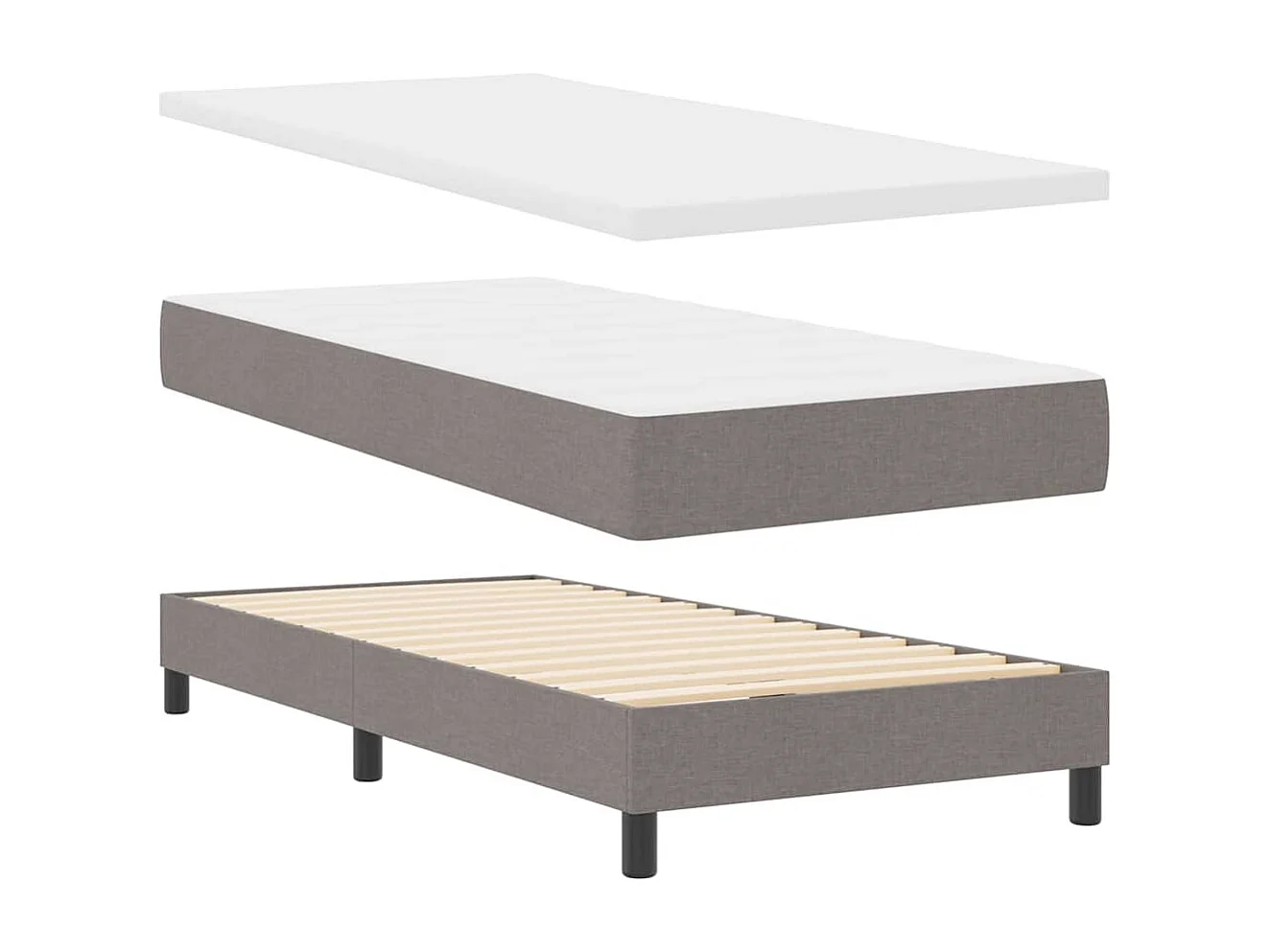 Letto a molle con materasso in tessuto color tortora 90 x 190 cm