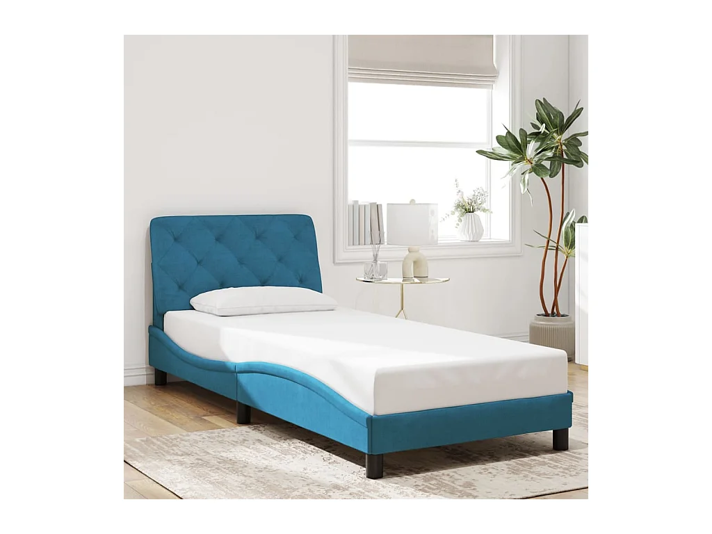 Estructura de cama con LED sin colchón azul 80x200 cm terciopelo