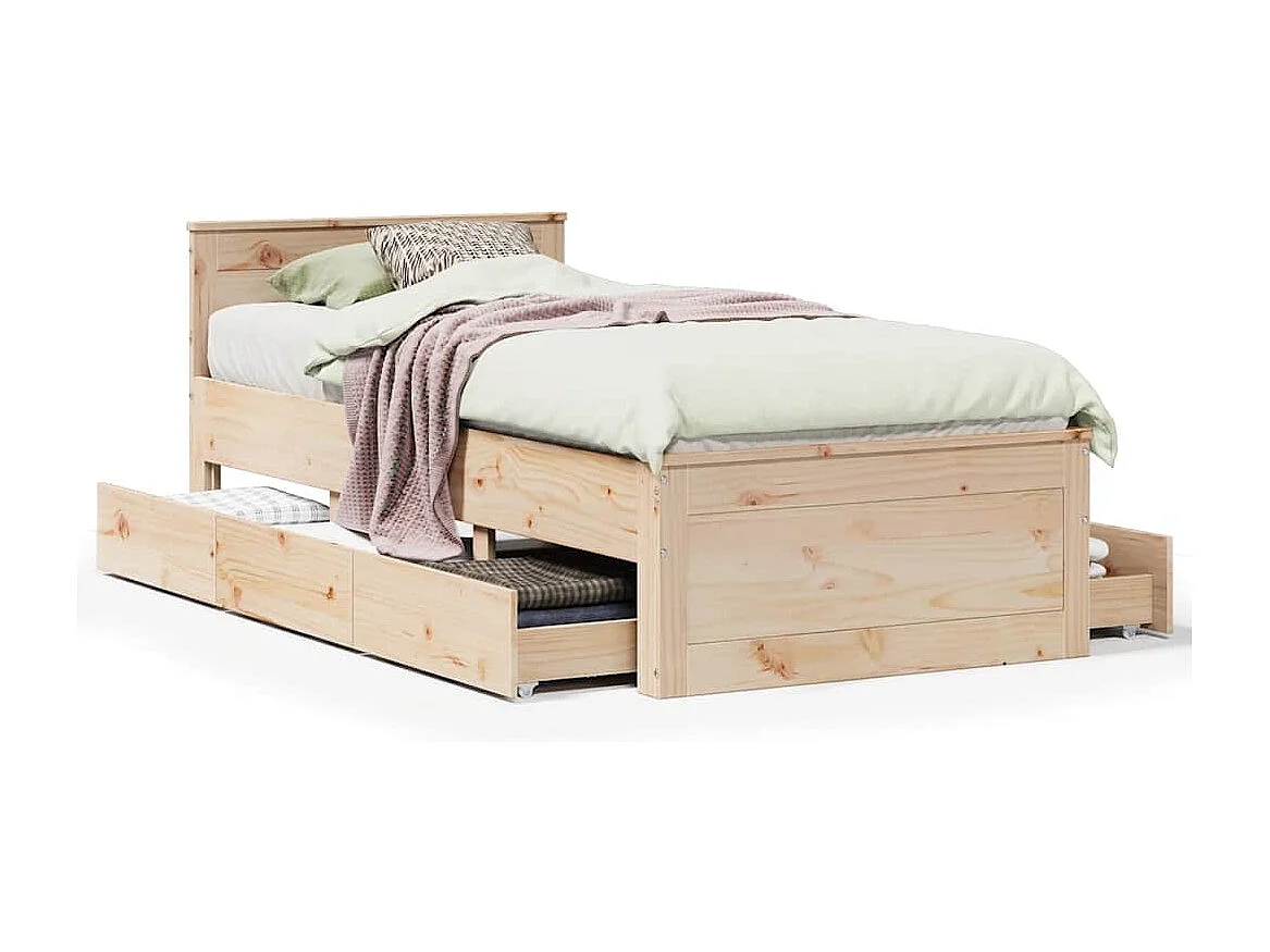 Struttura letto senza materasso con testiera 75x190 cm in pino massello