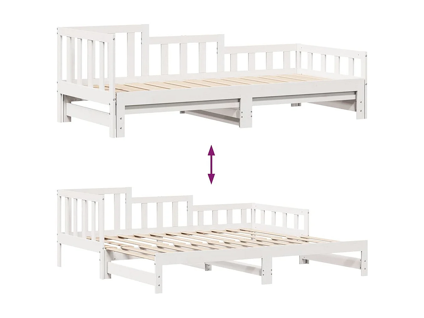 Cama de día con nido y cajones sin colchón blanco 90x190cm