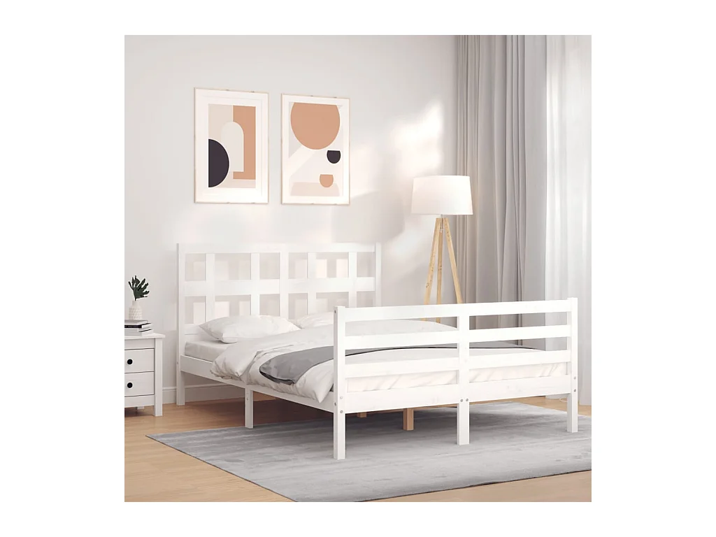 Estructura de cama de madera maciza blanca sin colchón