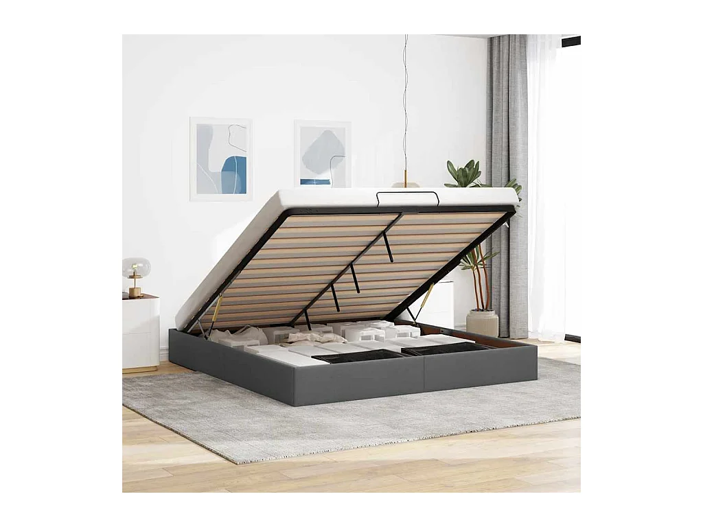 Cadre de lit ottoman sans matelas gris foncé 180x200 cm tissu