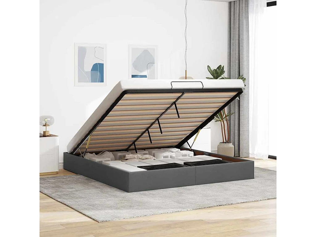 Cadre de lit ottoman sans matelas gris foncé 180x200 cm tissu