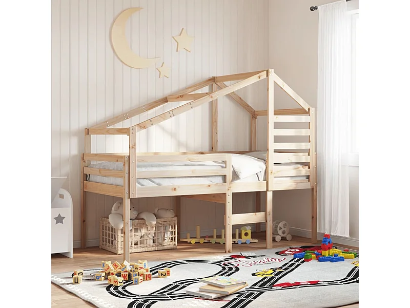 Lit haut sans matelas 75x190 cm bois de pin massif