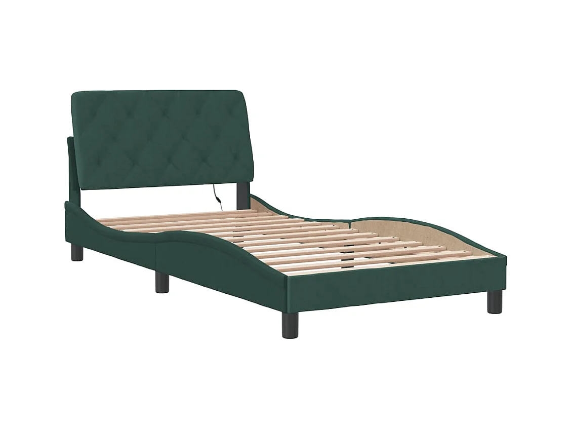 Struttura letto con LED senza materasso verde scuro 100x200cm velluto