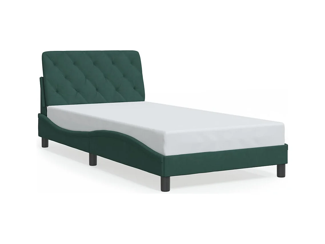 Struttura letto con LED senza materasso verde scuro 100x200cm velluto