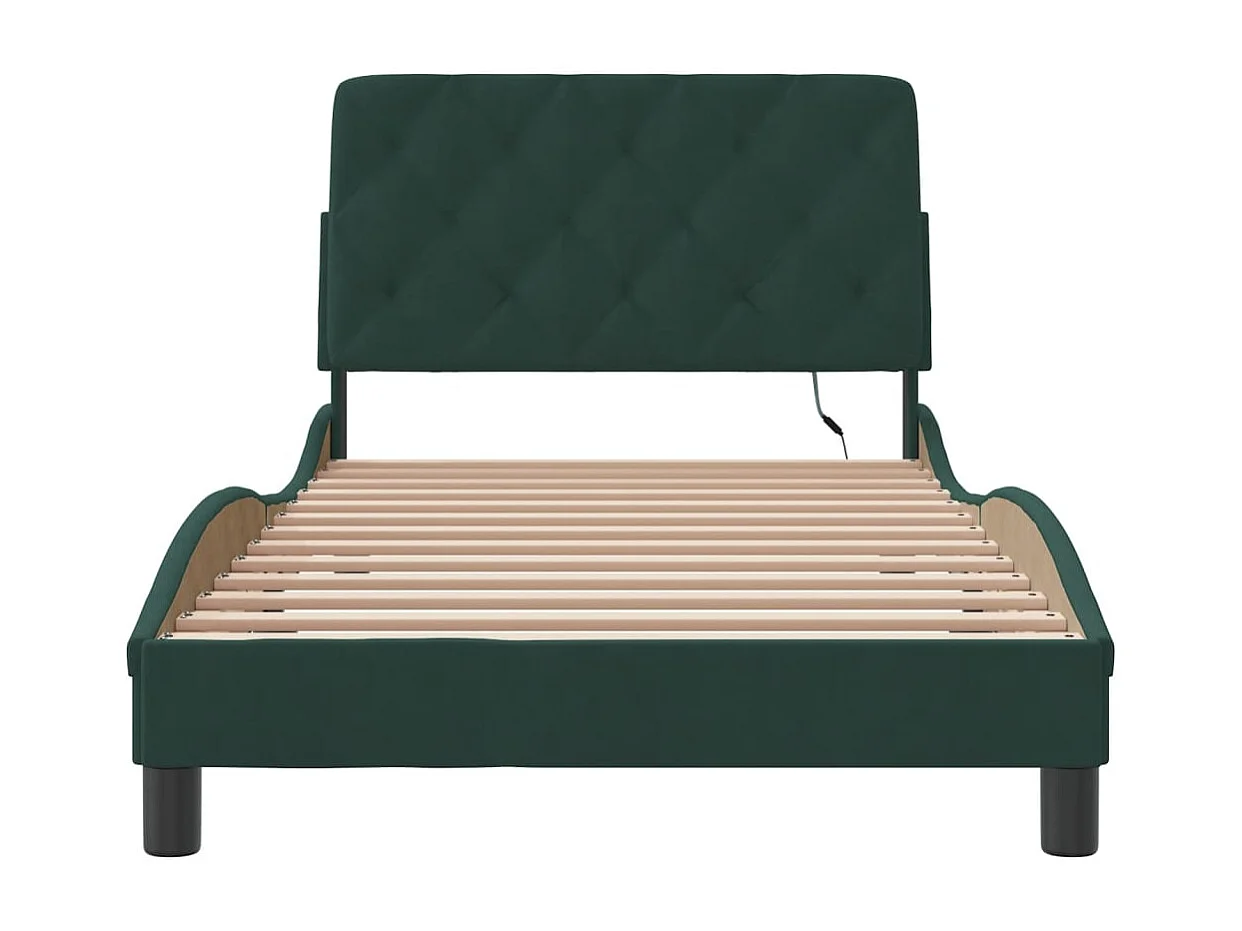 Struttura letto con LED senza materasso verde scuro 100x200cm velluto