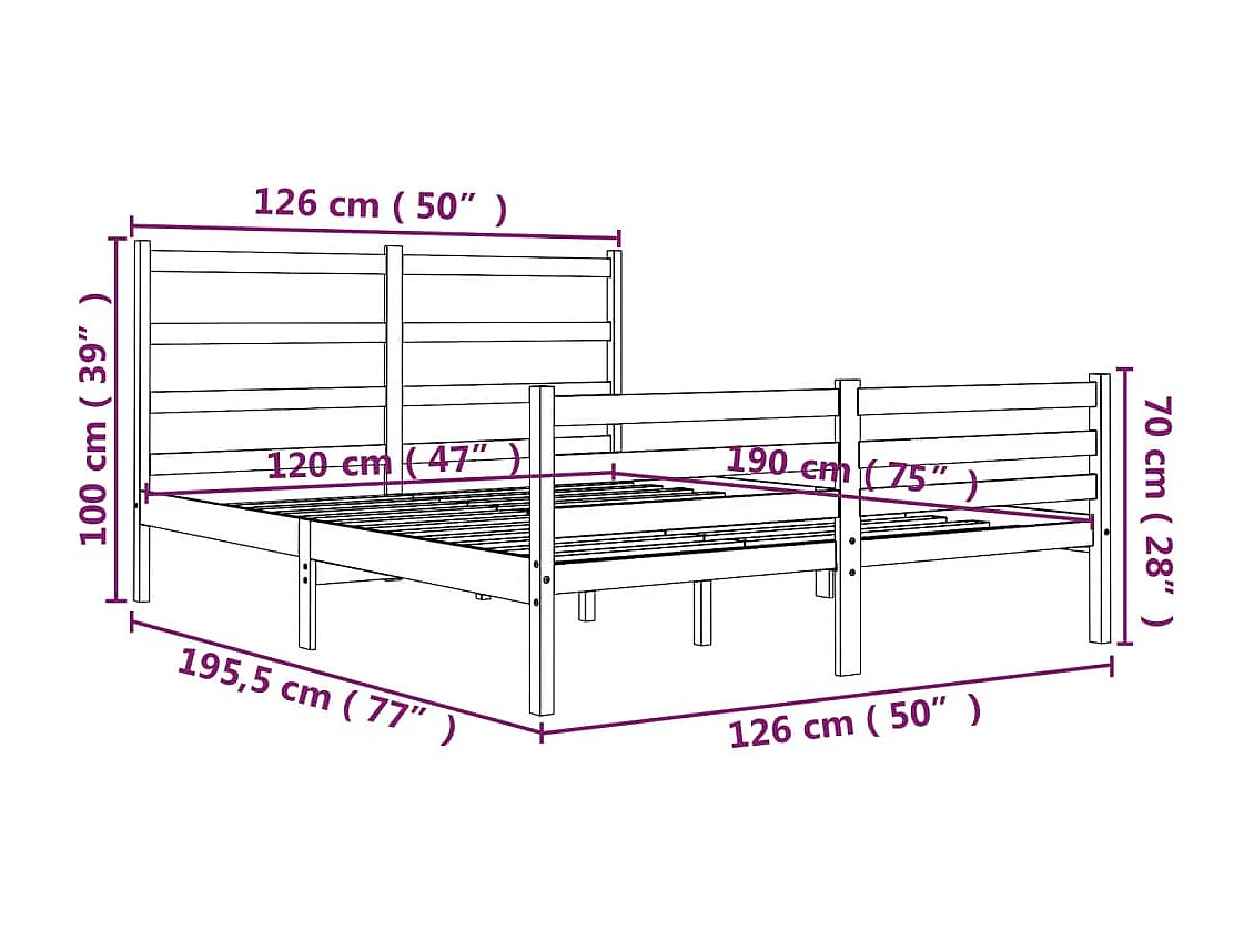 Cadre de lit sans matelas blanc bois massif
