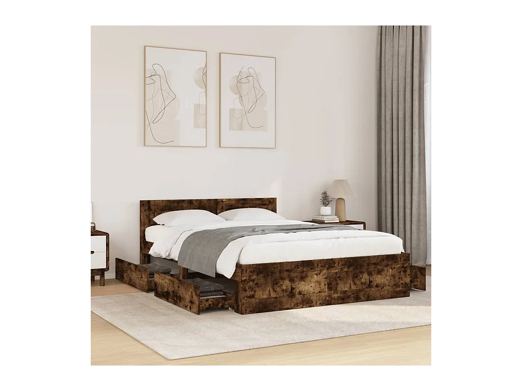 Bedframe en hoofdbord zonder matras gerookt eiken 120x200 cm
