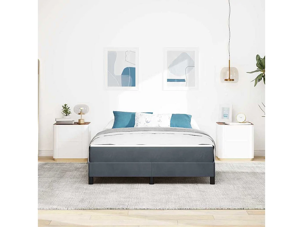 Letto a molle con materasso Grigio scuro 140 x 200 cm Velluto
